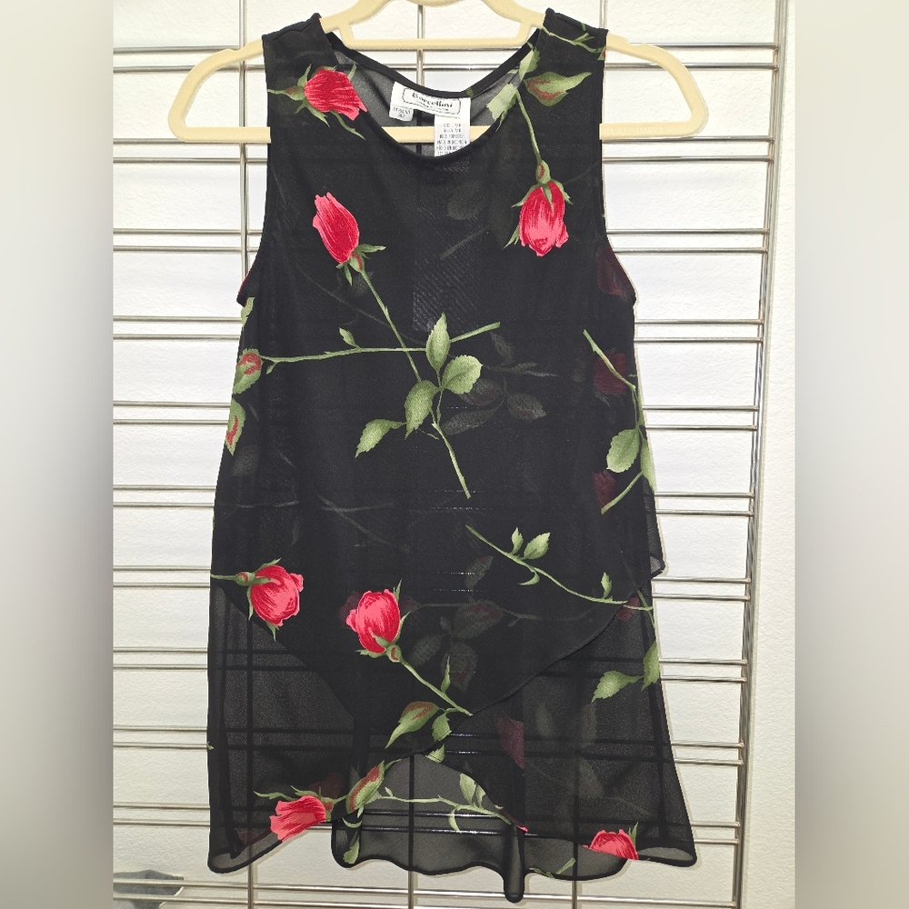 Floral Top And Skirt with Red Rose Print
